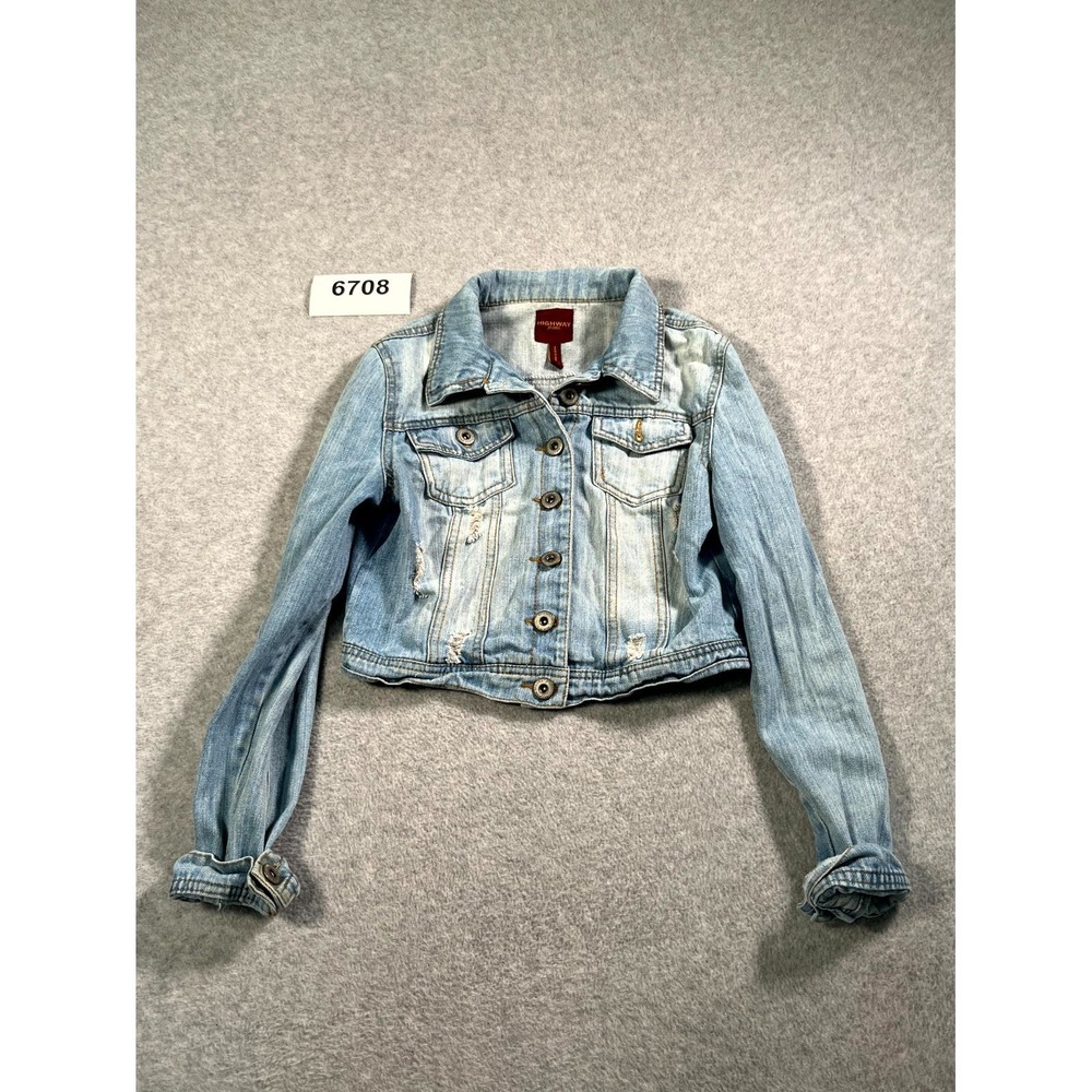Highway Jeans Cropped Denim Jacket Womens Medium Blue Cotton Button Front Casual